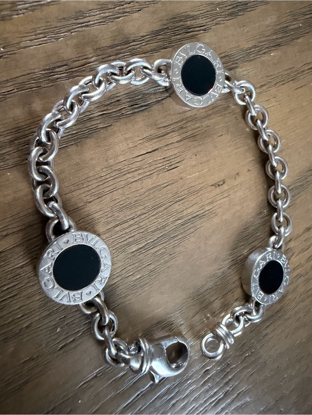 Bulgari Sterling Silver Bracelet with Black Enamel Medallions